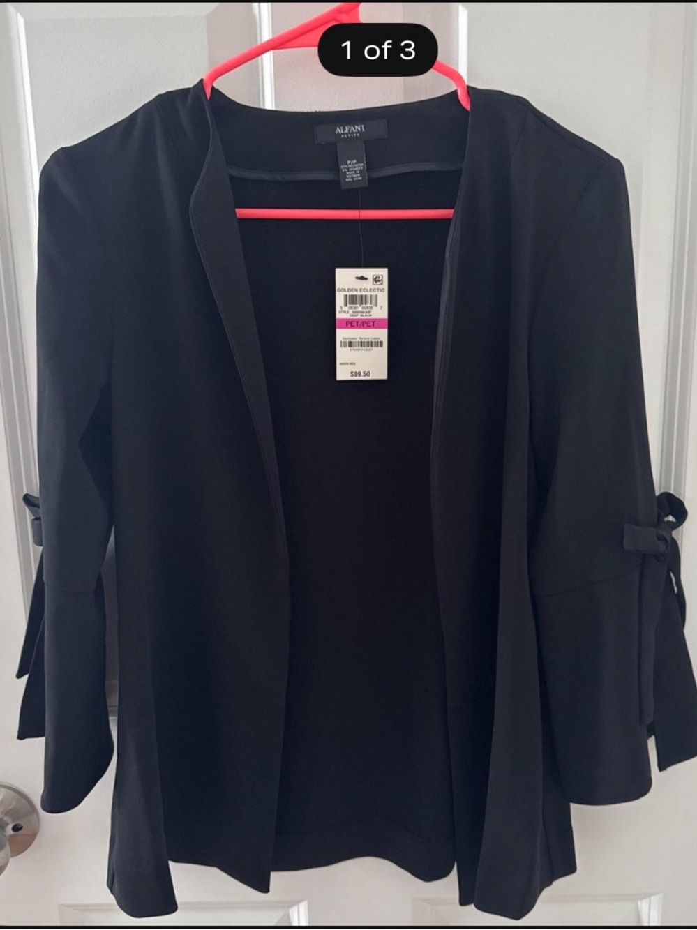 Alfani Black Open-Front Blazer with Tie-Sleeve Detail